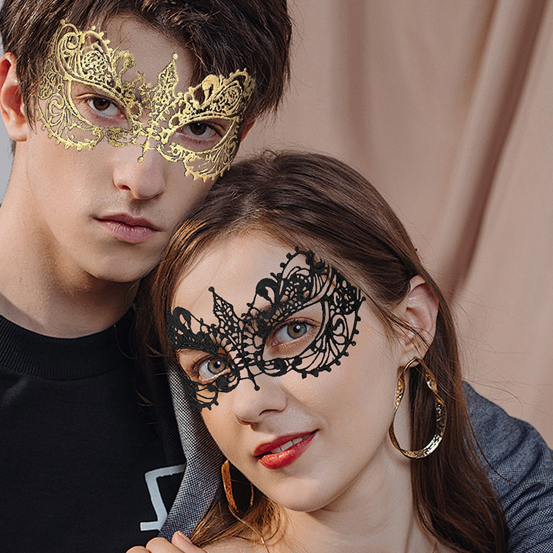 Masquerade Mask 4-piece Set Mysterious Lace Black Gold Silver Masquerade Masks Women Men Couple Prom Costume