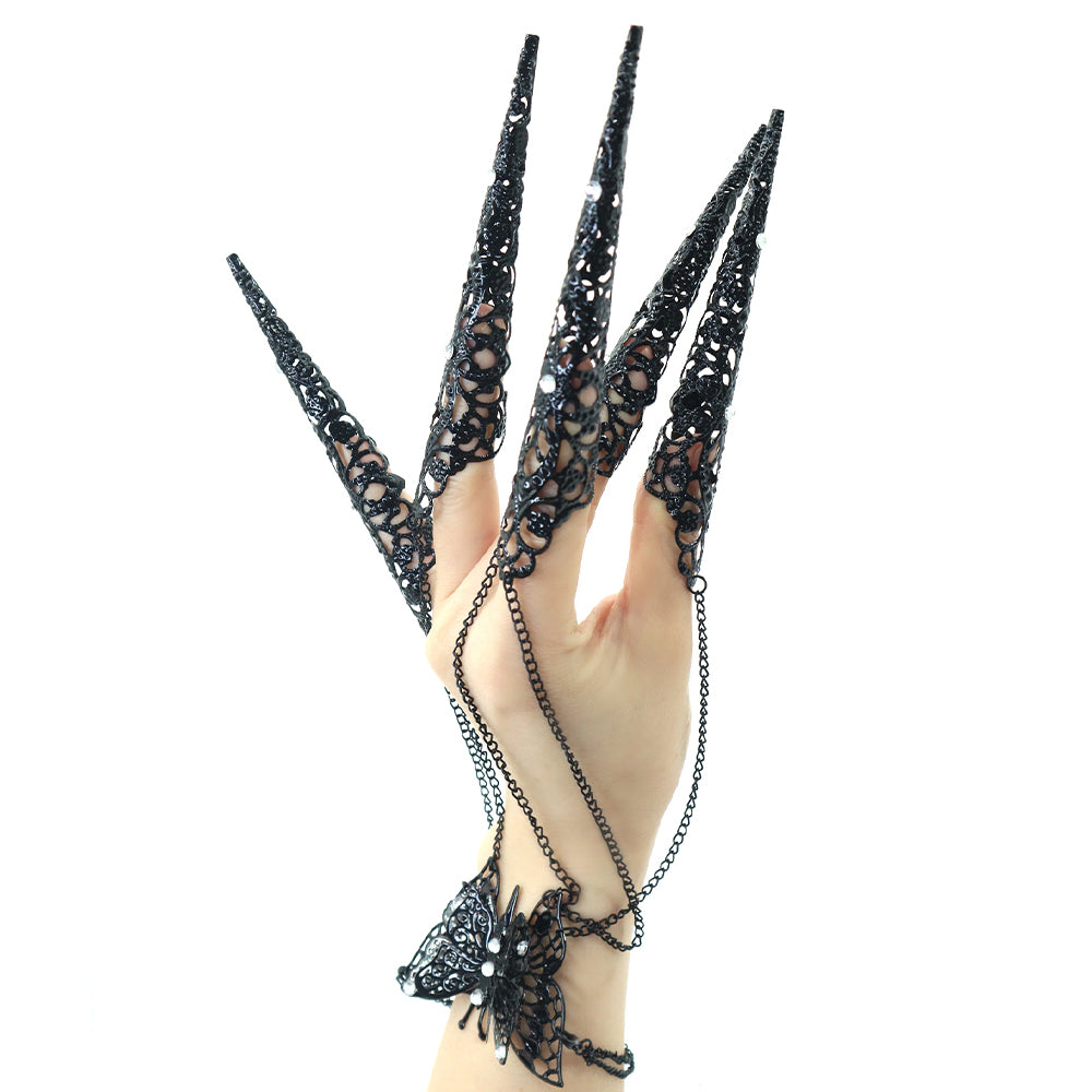 1PC Punk Finger Bracelets with Ring Exaggerated Finger Wrist Chains Gothic Halloween Body Accessory Jewelry for Women