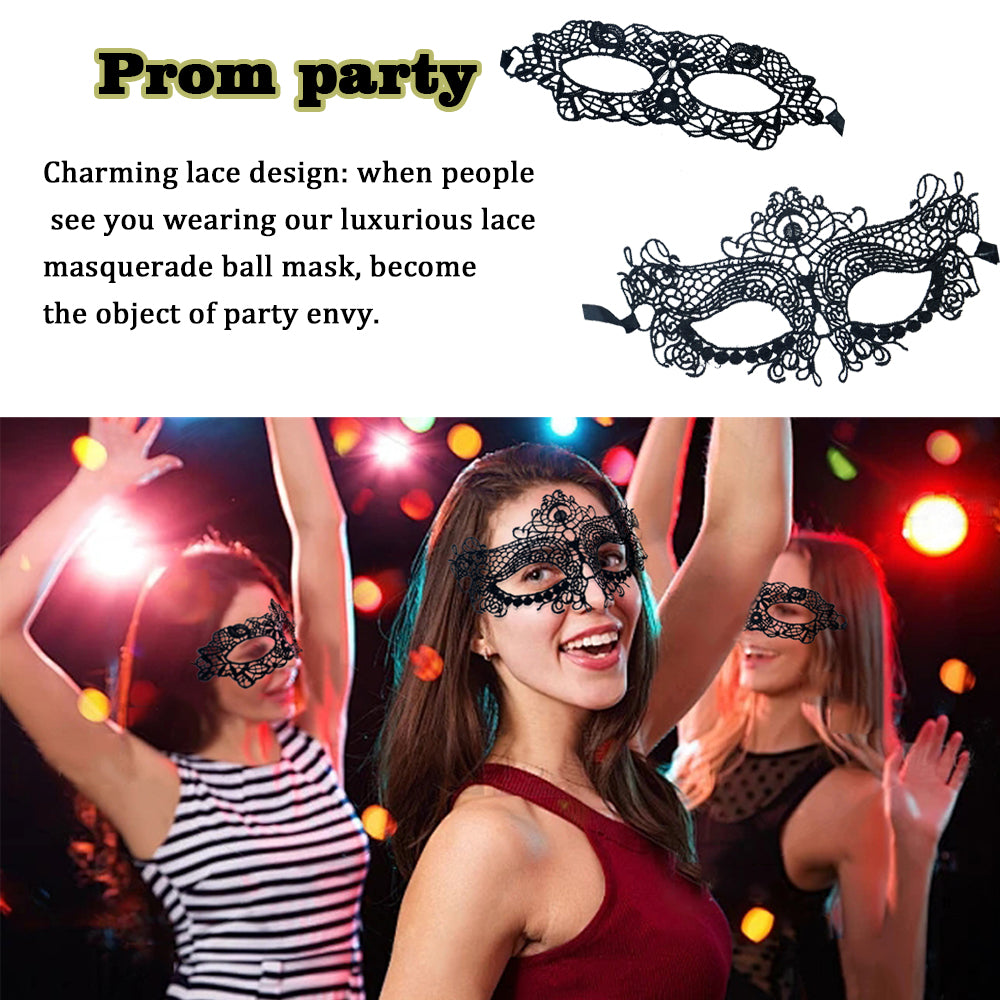 2PCS Black Lace Masquerade Mask Dance Mask Party Mask Costume Party Mask Band Mask Prom Mask