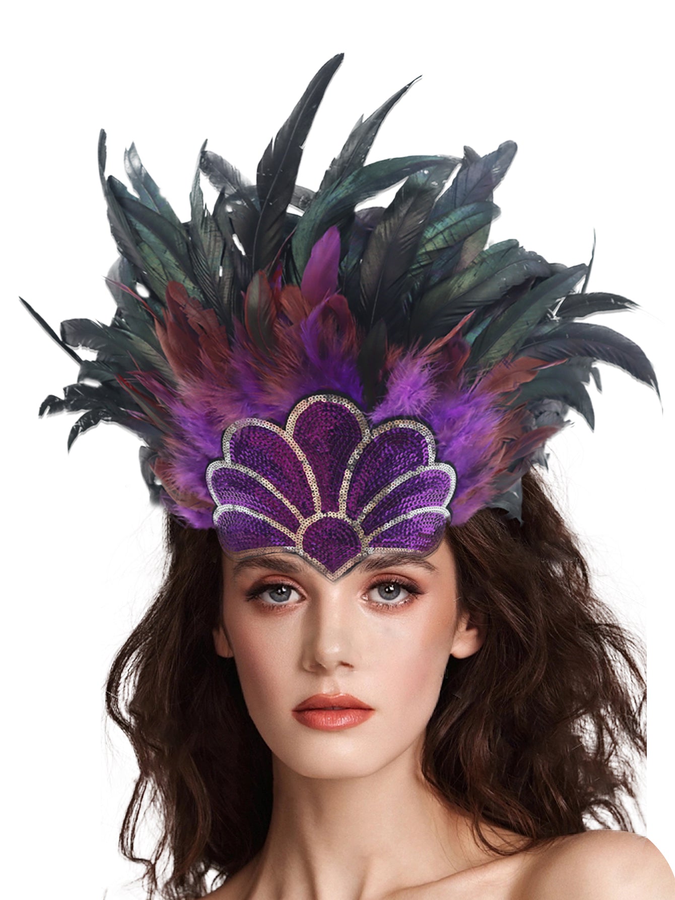 1pc Carnival party Ball Feather Headwear Colorful feather headband Halloween headband performance accessories