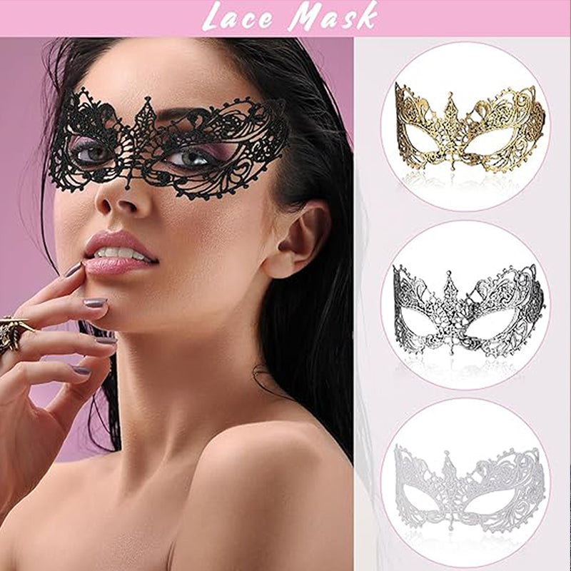 Masquerade Mask 4-piece Set Mysterious Lace Black Gold Silver Masquerade Masks Women Men Couple Prom Costume