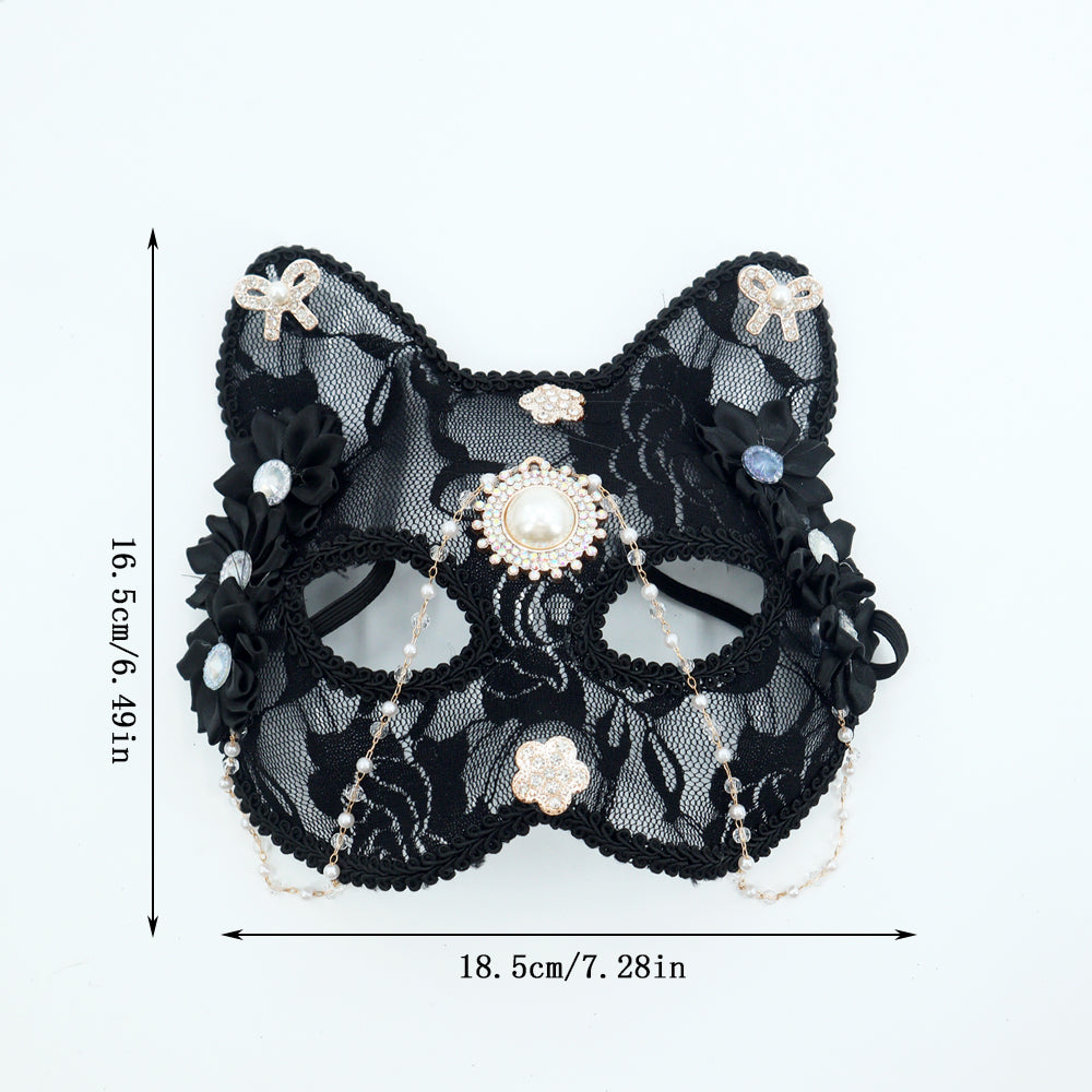 1PC Opulent Cat Face Half Mask with Pearl and Zircon Animal Mask Flower Mask Masquerade Mask Ball Mask Dancing Party Mask Prom Mask