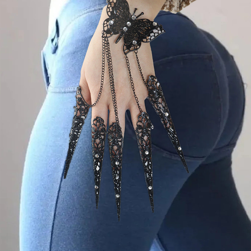 1PC Punk Finger Bracelets with Ring Exaggerated Finger Wrist Chains Gothic Halloween Body Accessory Jewelry for Women