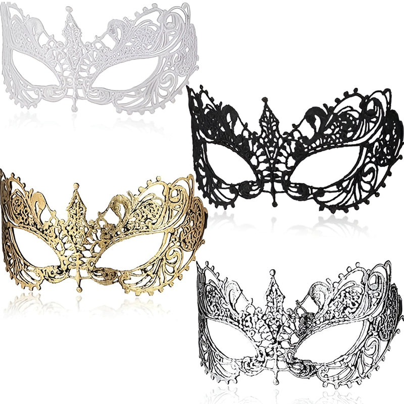 Masquerade Mask 4-piece Set Mysterious Lace Black Gold Silver Masquerade Masks Women Men Couple Prom Costume