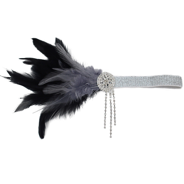 39/5000 Lowosaiwors' 20s feather headband with black feather headband gatsby set with diamond fringe elastic headband