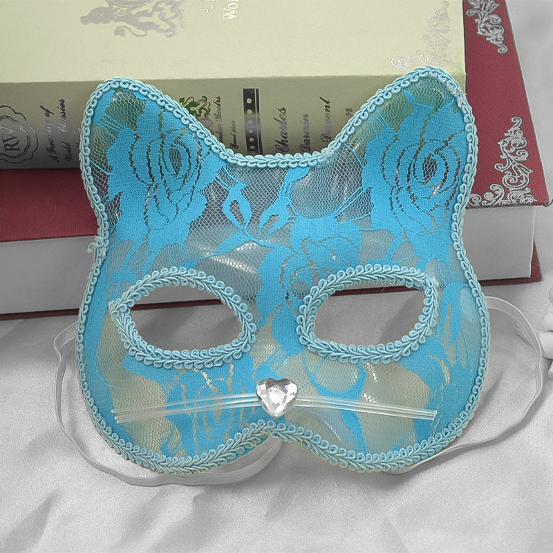 1PC Lace Cat Face Half Mask with Zircon