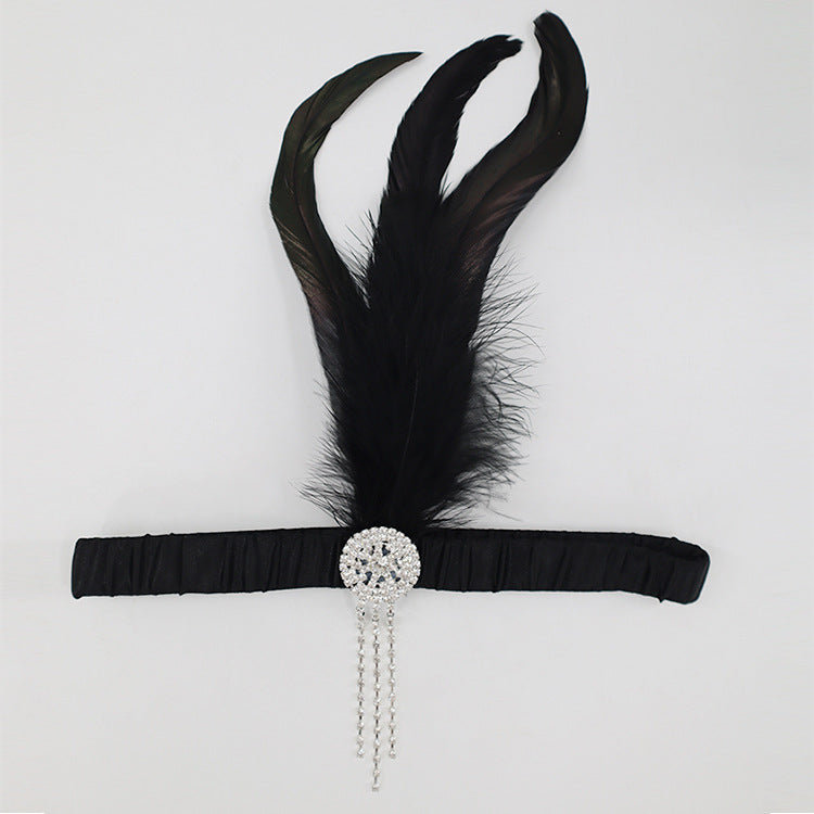 39/5000 Lowosaiwors' 20s feather headband with black feather headband gatsby set with diamond fringe elastic headband