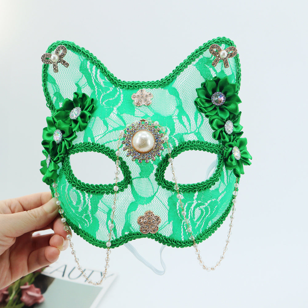 1PC Opulent Cat Face Half Mask with Pearl and Zircon Animal Mask Flower Mask Masquerade Mask Ball Mask Dancing Party Mask Prom Mask