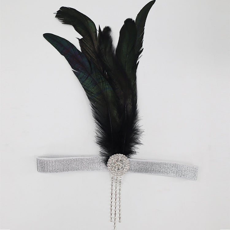 39/5000 Lowosaiwors' 20s feather headband with black feather headband gatsby set with diamond fringe elastic headband