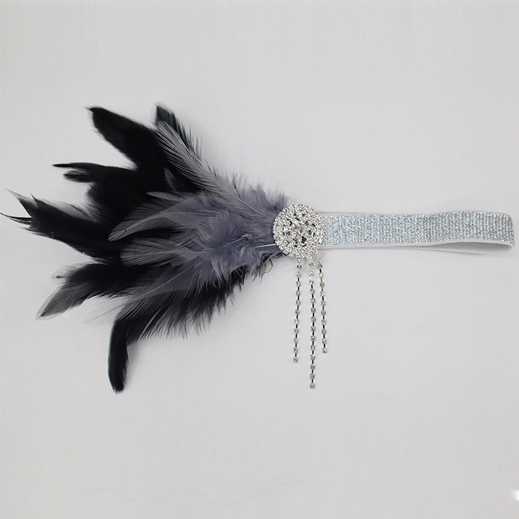 39/5000 Lowosaiwors' 20s feather headband with black feather headband gatsby set with diamond fringe elastic headband