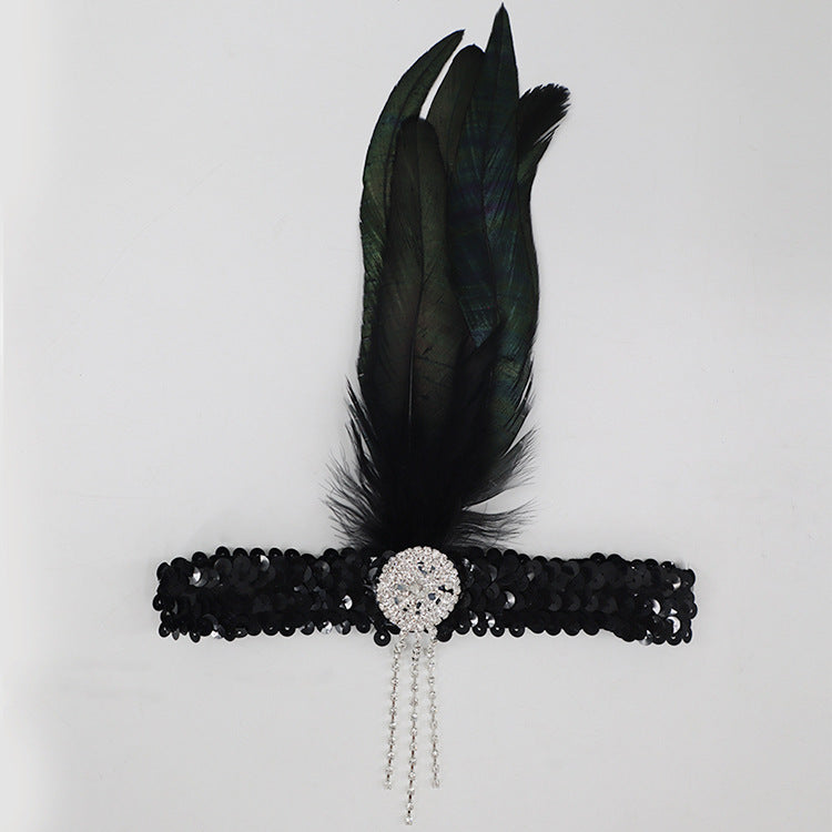 39/5000 Lowosaiwors' 20s feather headband with black feather headband gatsby set with diamond fringe elastic headband